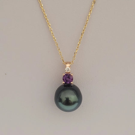 Tahti Pearl, Diamond, Amethyst, 18K Gold Pendant Necklace | The South Sea Pearl |  The South Sea Pearl