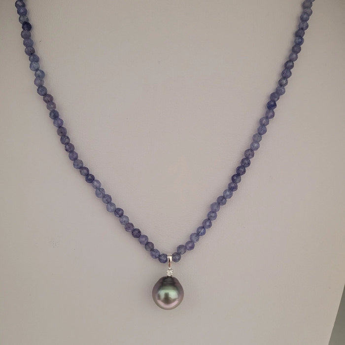 Tanzanite Precious Stones Necklace, Tahiti Pearl, Diamond, White Gold 18K |  The South Sea Pearl |  The South Sea Pearl