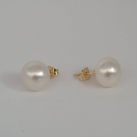 White South Sea pearl earrings — 10-11mm studs, 18K solid gold (Pinctada maxima)