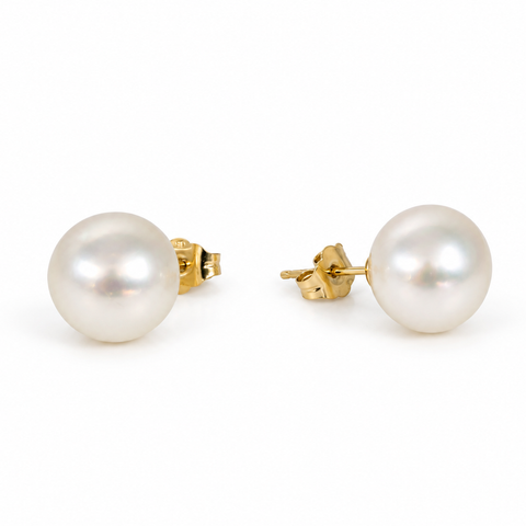 White South Sea Pearl Stud Earrings 10-11 mm, 18K Solid Gold