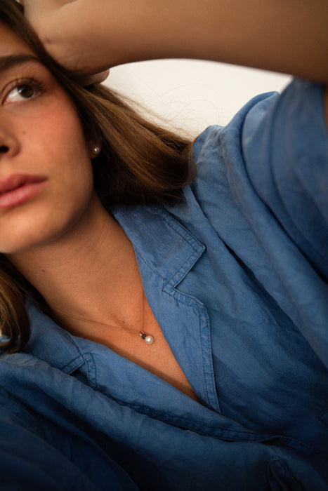 Akoya Cultured Pearl, Diamond, London Blue Topaz 18K Rose Gold necklace - MIMUKA