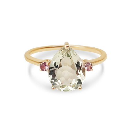 Anillo Oro Amarillo 14K y Amatista Verde Lagrima 10 x 8 mm 3 Quilates - MIMUKA