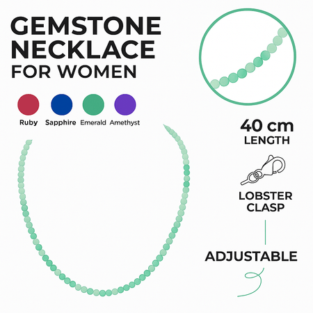 Collar de Piedras Preciosas, Rubí, Zafiro, Esmeralda, Amatista, 45 cm, Cierre Mosquetón, Ajustable - MIMUKA