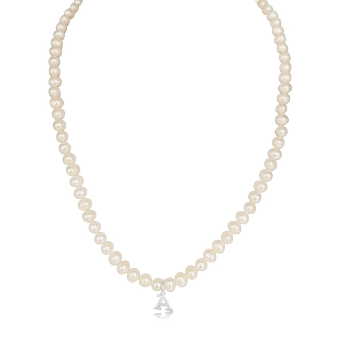 Culture Pearl Neckalce with Letter in Silver - MIMUKA