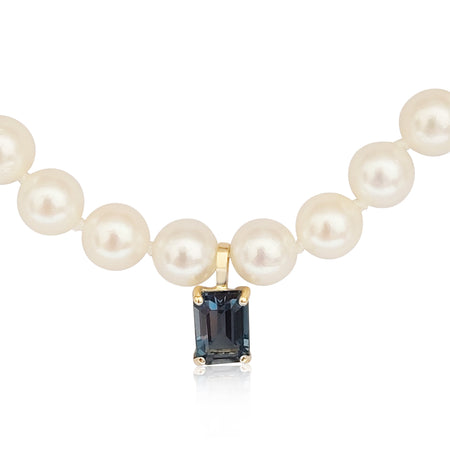 Cultured Pearl Necklace with London Blue Topaz Pendant and 18K Gold – Handcrafted – 45 cm - MIMUKA