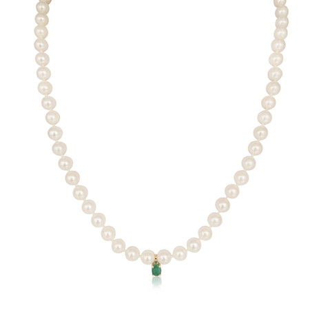 Cultured Pearl Necklace with Natural Emerald and 18K Gold – Handcrafted in Spain – 45 cm - MIMUKA