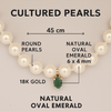 Cultured Pearl Necklace with Natural Emerald and 18K Gold – Handcrafted in Spain – 45 cm - MIMUKA