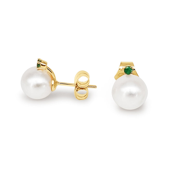 Cultured Pearls, Emeralds and 9K Yellow Gold Earrings - MIMUKA