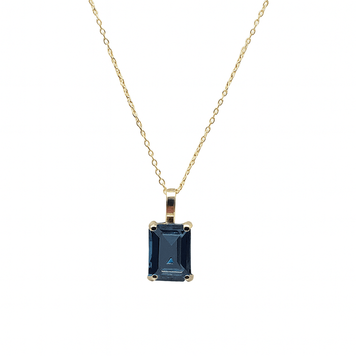 Elegant London Blue Topaz Pendant in 18K Yellow Gold with Adjustable Gold Chain - MIMUKA