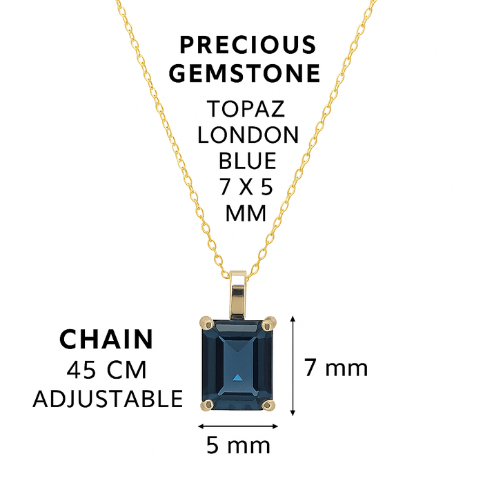 Elegant London Blue Topaz Pendant in 18K Yellow Gold with Adjustable Gold Chain - MIMUKA