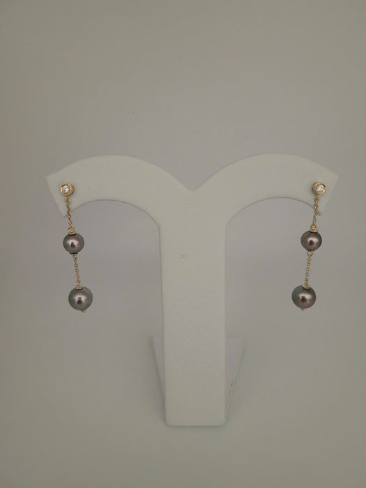 Earrings of Tahiti Pearls AAA, Diamonds and 18K Solid Gold