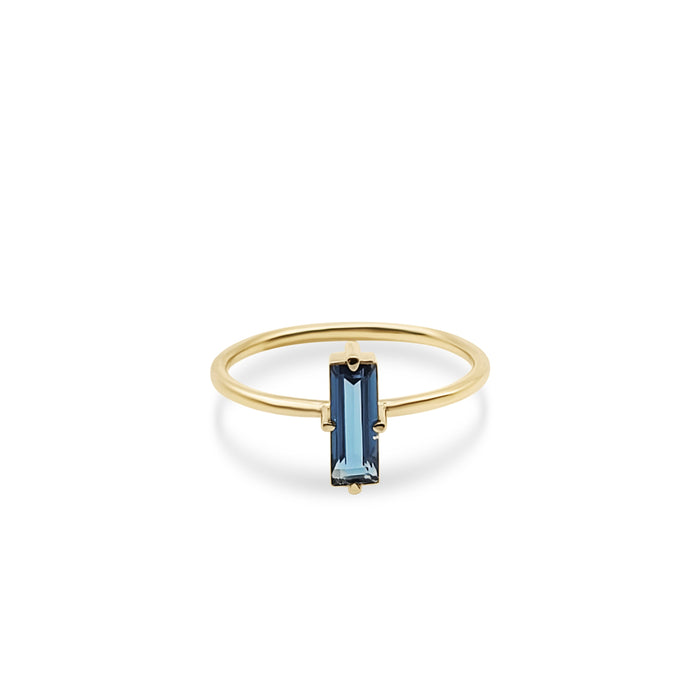 London Blue Precious Stone Baguette 9 x 7 Yellow Gold Ring 14K - MIMUKA