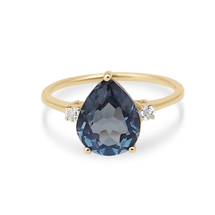 London Blue Teardrop 10 x 8 mm 3.5 Carats Yellow Gold 14K Ring - MIMUKA