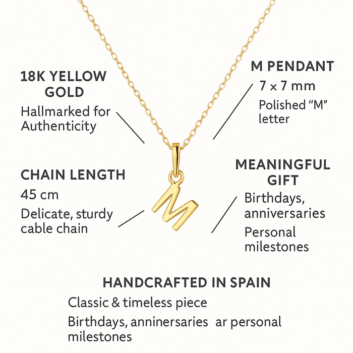 MIMUKA Jewels – 18K Yellow Gold “M” Pendant Necklace - MIMUKA