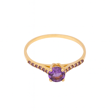 Mimuka Jewels 18K Yellow Gold Ring with Natural Amethysts – Elegant Handmade Design for Women - MIMUKA