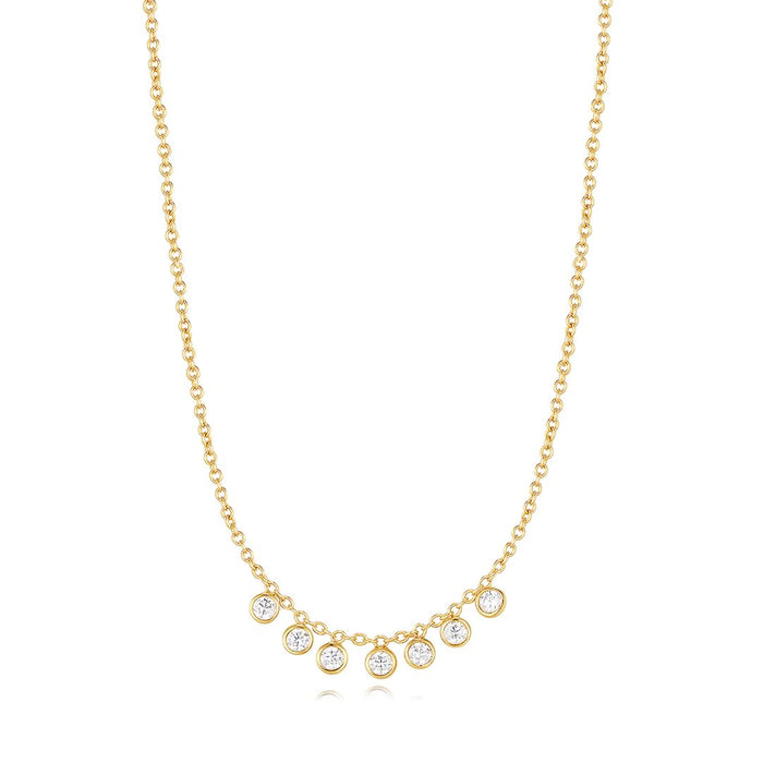 MOONLIT Necklace with an exclusive design in Silver Gilded in 14K Yellow Gold and set in 7 chatons of bright white round Zirconia stones - MIMUKA