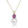 Pendant Necklace, Akoya Cultured Pearl, Diamond, Amethyst, 18K Rose Gold - MIMUKA