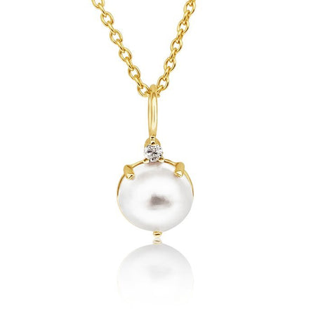 Pendant Necklace Cultured Pearl and Diamond 18K Yellow Gold - MIMUKA