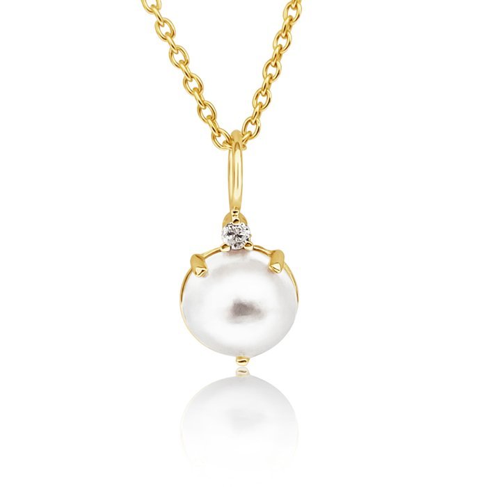 Pendant Necklace Cultured Pearl and Diamond 18K Yellow Gold - MIMUKA