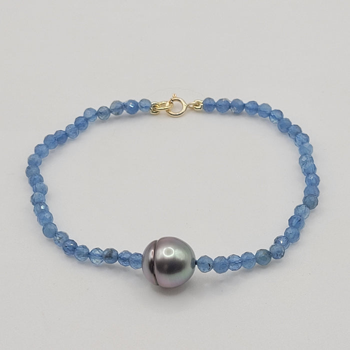 Pulsera de Aguamarina con Perla de Tahití, Cierre de Oro Amarillo 18K - MIMUKA