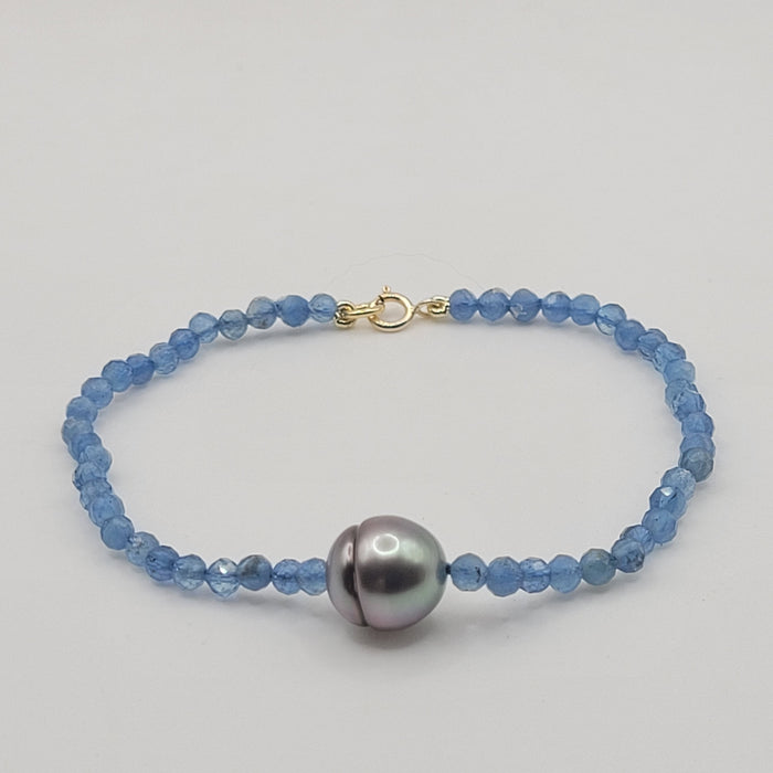 Pulsera de Aguamarina con Perla de Tahití, Cierre de Oro Amarillo 18K - MIMUKA