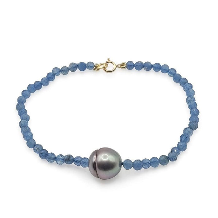 Pulsera de Aguamarina con Perla de Tahití, Cierre de Oro Amarillo 18K - MIMUKA
