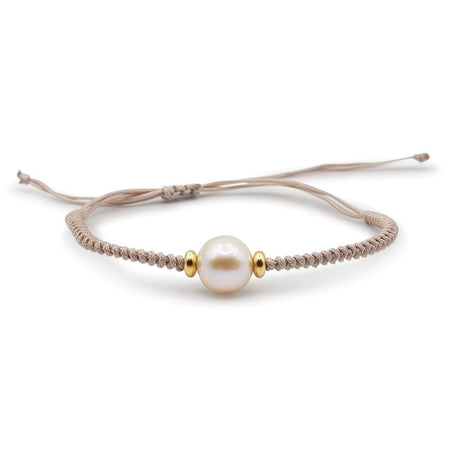 Pulsera Perla Cultivada y Oro Amarillo 18K, forma redonda, ajustable y hecha a mano - MIMUKA