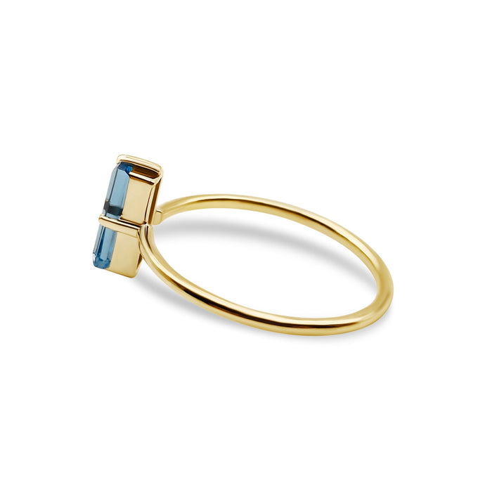 Sky Blue Precious Stone Baguette 9 x 7 Yellow Gold Ring 14K - MIMUKA