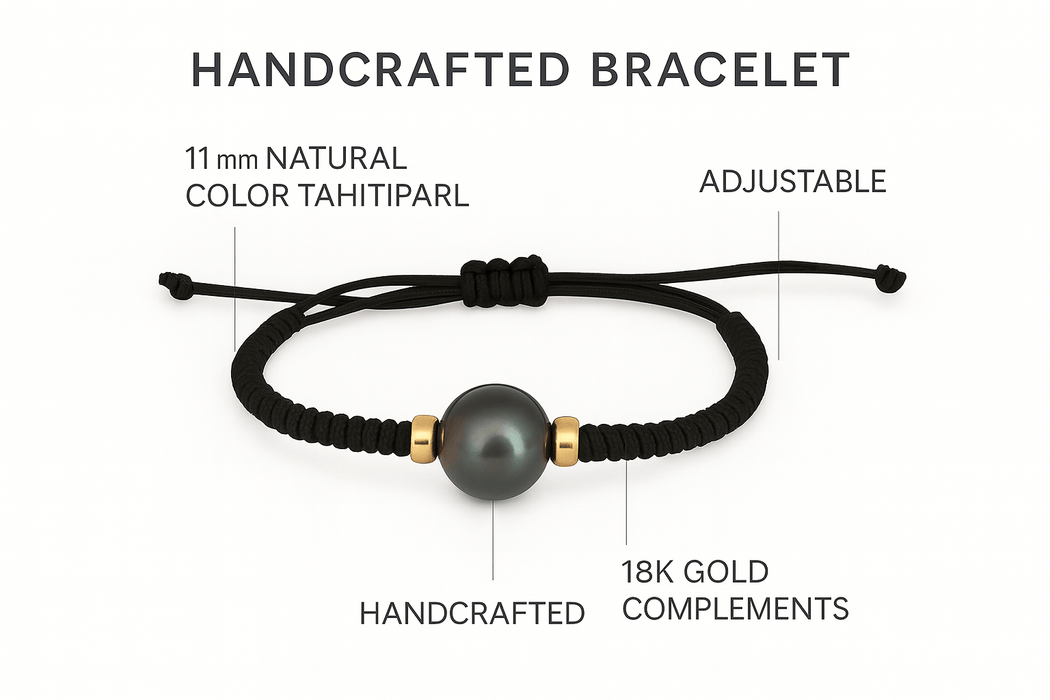 Tahiti Pearl Bracelet – 11 mm Natural Color Pearl with 18K Gold Accents, Adjustable - MIMUKA