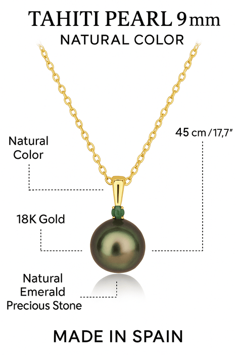 Tahitian Pearl & Emerald Pendant Necklace in 18K Gold - MIMUKA
