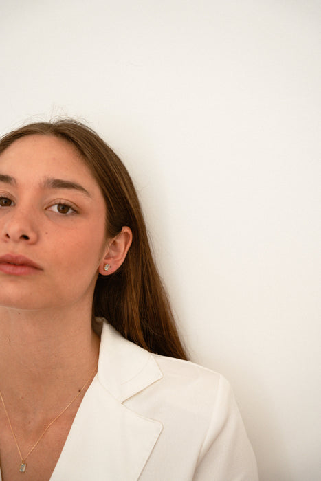 Yellow Gold Earrings 18K Precious Stones Sky Blue Topaz weight 2.5 carats cut emerald/octagonal 7 x 5 mm - MIMUKA