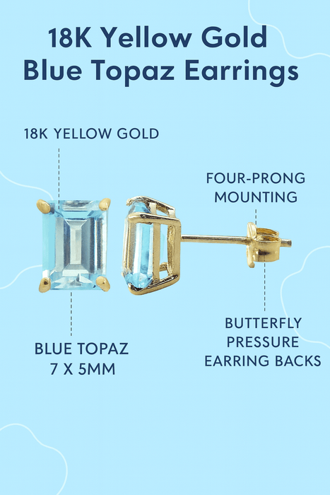Yellow Gold Earrings 18K Precious Stones Sky Blue Topaz weight 2.5 carats cut emerald/octagonal 7 x 5 mm - MIMUKA