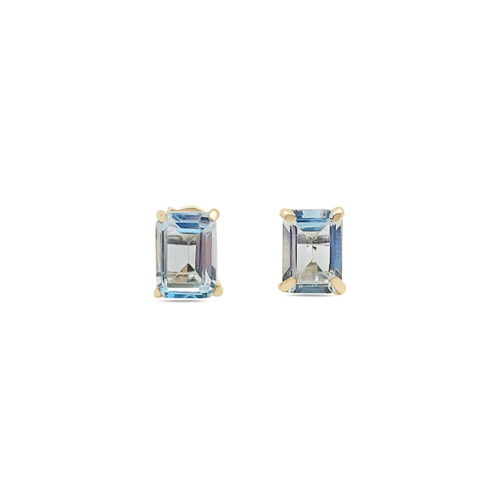 Yellow Gold Earrings 18K Precious Stones Sky Blue Topaz weight 2.5 carats cut emerald/octagonal 7 x 5 mm - MIMUKA
