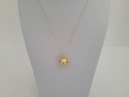 A Deep Golden Natural Color South Sea Pearl 13.30 mm 18 Karat Solid Gold Pendant Necklace -  The South Sea Pearl