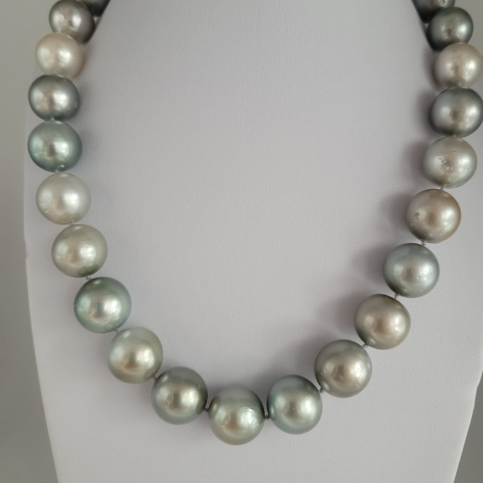 Tahiti Pearl Necklace Silver Light 12-15 mm Round, 18 Karat Gold Clasp |  The South Sea Pearl |  The South Sea Pearl