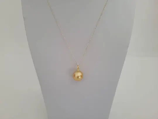 A Deep Golden Natural Color South Sea Pearl 13.30 mm 18 Karat Solid Gold Pendant Necklace -  The South Sea Pearl