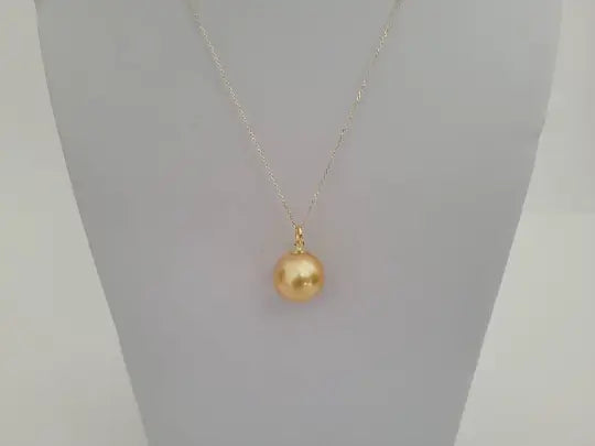 A Deep Golden Natural Color South Sea Pearl 13.30 mm 18 Karat Solid Gold Pendant Necklace -  The South Sea Pearl
