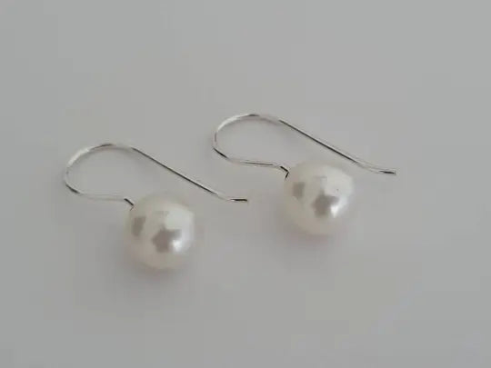 Dangle South Sea Pearl Earrings, of 9 mm & 925 Sterling Silver, French Hook Earrings A -  The South Sea Pearl