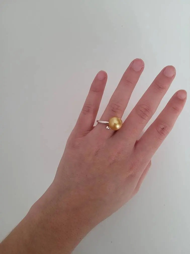 Deep Golden South Sea Pearl Ring, 10 mm, Natural Color & Luster The South Sea Pearl (Pinctada maxima)