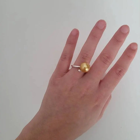 Deep Golden South Sea Pearl Ring, 10 mm, Natural Color & Luster The South Sea Pearl (Pinctada maxima)