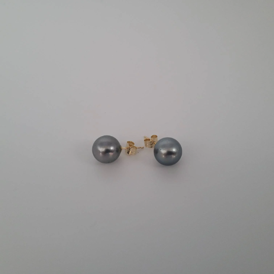 Tahitian Pearl Earrings Stud AAA 10,30 mm Natural Color, High Luster 18K Solid Gold |  The South Sea Pearl |  The South Sea Pearl