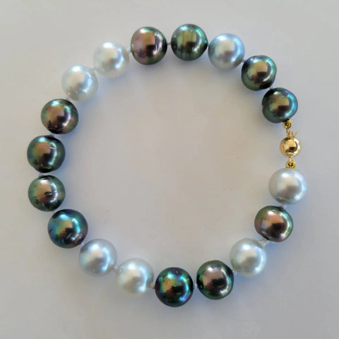 Tahitian Pearls & White South Sea Pearls Bracelet 10-11 mm, 18 Karat Solid Yellow Gold Clasp - Only at The South Sea Pearl