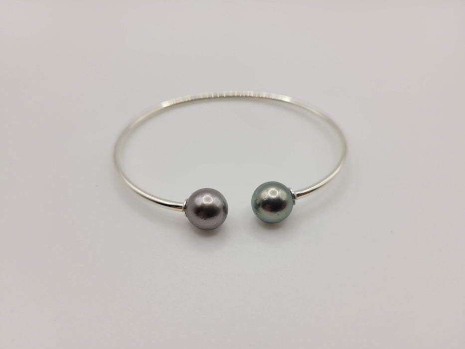 Stackable Pearl Bracelets, with 9-10mm Tahitian and South Sea Pearls - 925 Sterling Silver Adaptable Bangle - The South Sea Pearl