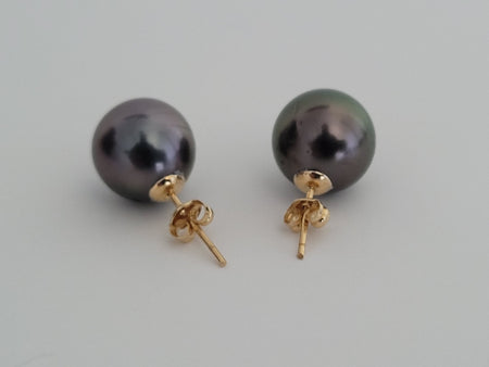 Tahiti Pearl 13 mm Earrings 18 Karat Solid Gold - The South Sea Pearl